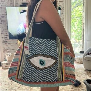 Colorful beaded Eye Pattern Tote Bag